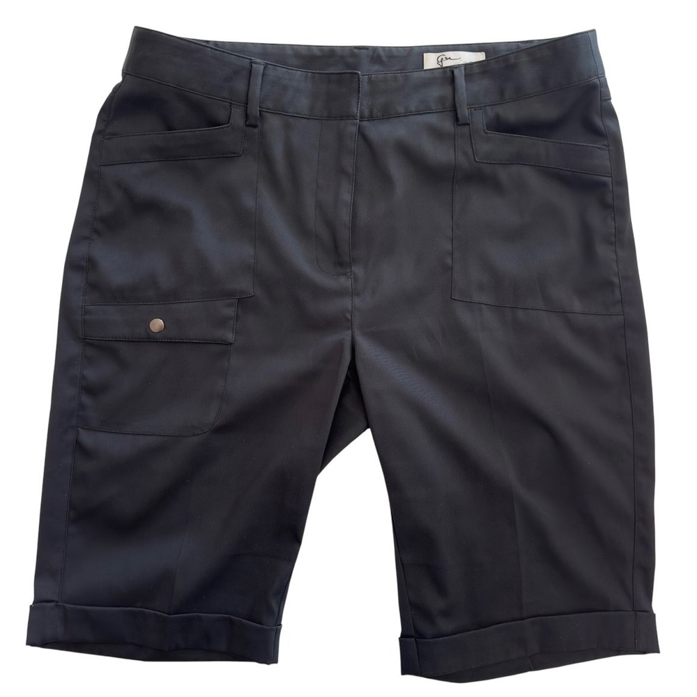 Greg Norman Womens Black Bermuda Golf Shorts Cuffed Cargo Pockets Sz 6 RN128492